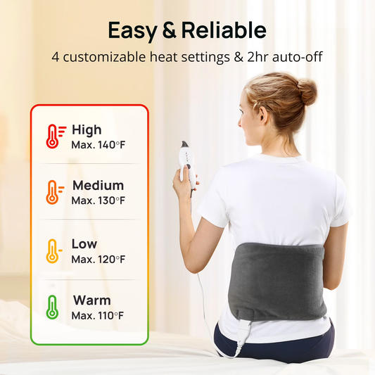 Sable Heating Pad for Back Relief, 45" x 10" Electric Heating Pads for Cramps with 4 Heat Settings, 2H Auto Shut-Off, Large Heating Pad Wrap for Cramps, Waist, Lumbar, Abdomen, Washable, Gray