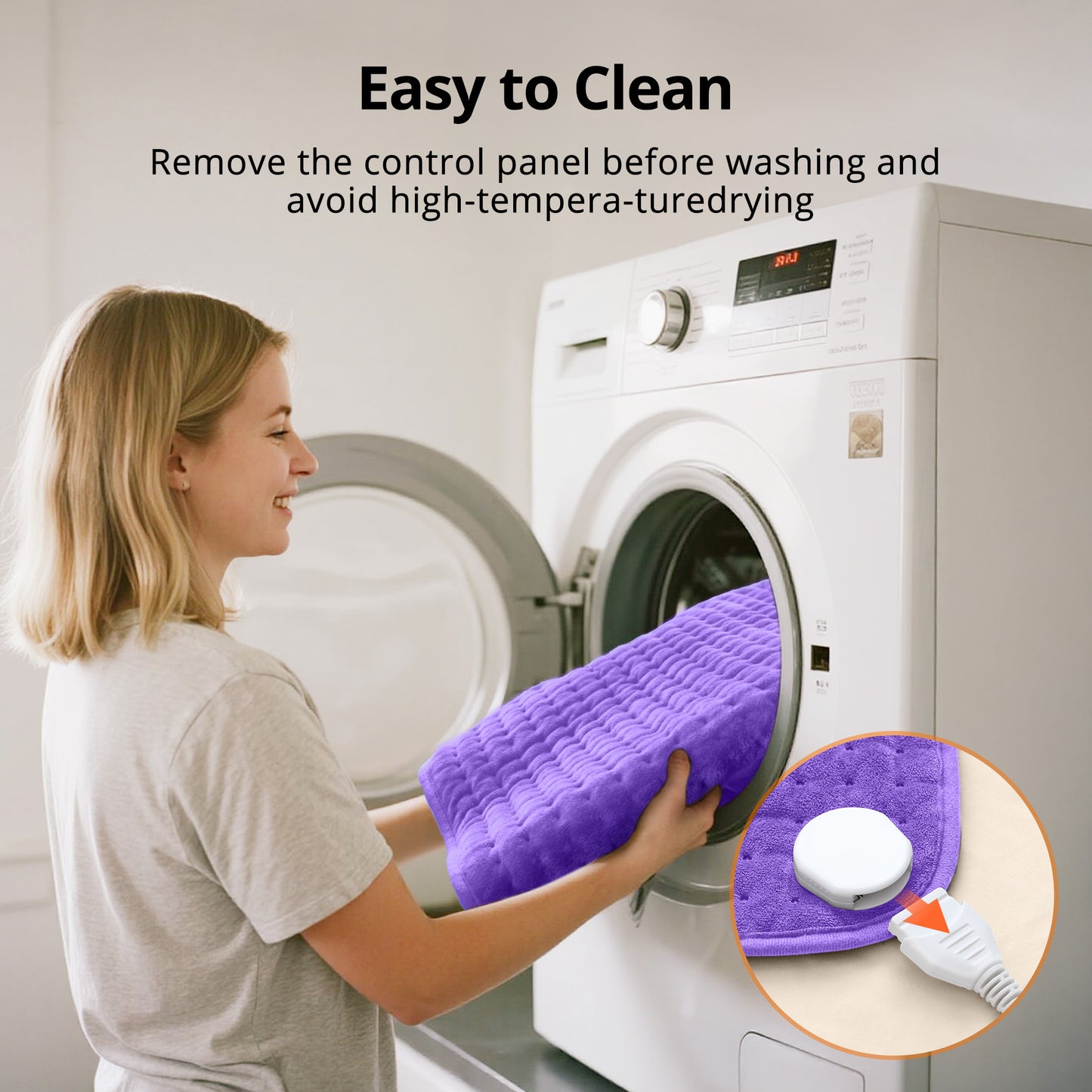 Large Electric Heating Pad 17" x 33" for Back, Neck and Shoulder Relief, Soft Flannel Heated Pad with Moist & Dry Heat, 6 Heat Settings, 120-Min Auto Shut-Off, Machine Washable, Purple