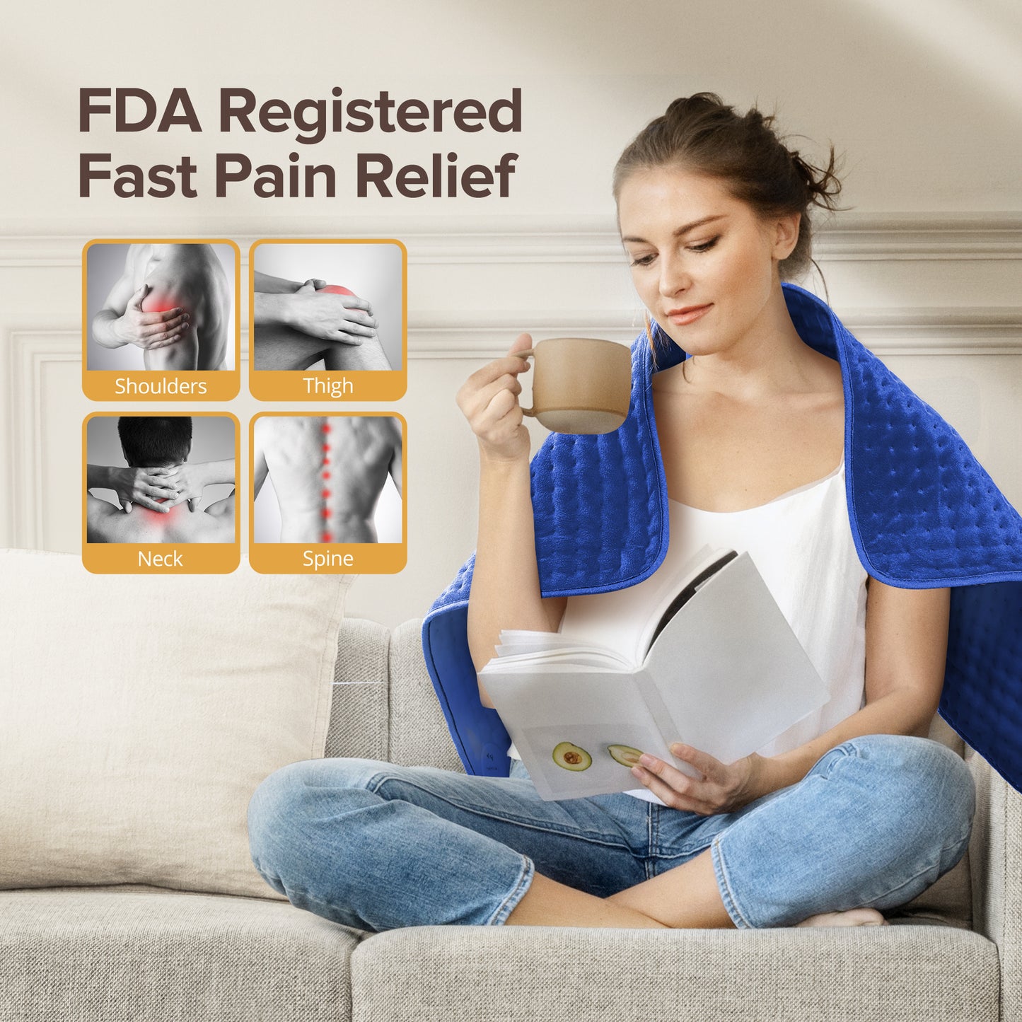 Heating Pad for Back Pain Relief, 17" X 33" XXX-Large Heating Pads for Cramps,Electric Heating Pad Xl with 6 Fast Heating Settings,Moist Dry Heat Options,Auto-Off,Machine Washable