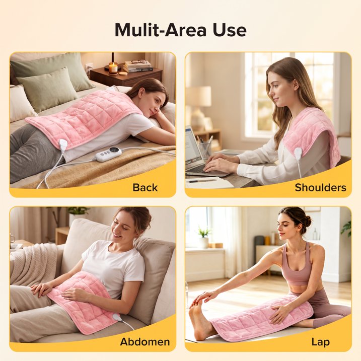 TaoTronics Heating Pad, Weighted Heating Pad with Massaging Vibrations, Massage Heating Pad for Back Cramps Shoulder Pain Relief, 6 Heat Settings & 4 Massage Modes, Gifts for Christmas, 24" x 12"