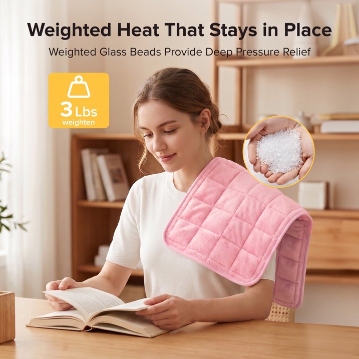TaoTronics Heating Pad, Weighted Heating Pad with Massaging Vibrations, Massage Heating Pad for Back Cramps Shoulder Pain Relief, 6 Heat Settings & 4 Massage Modes, Gifts for Christmas, 24" x 12"