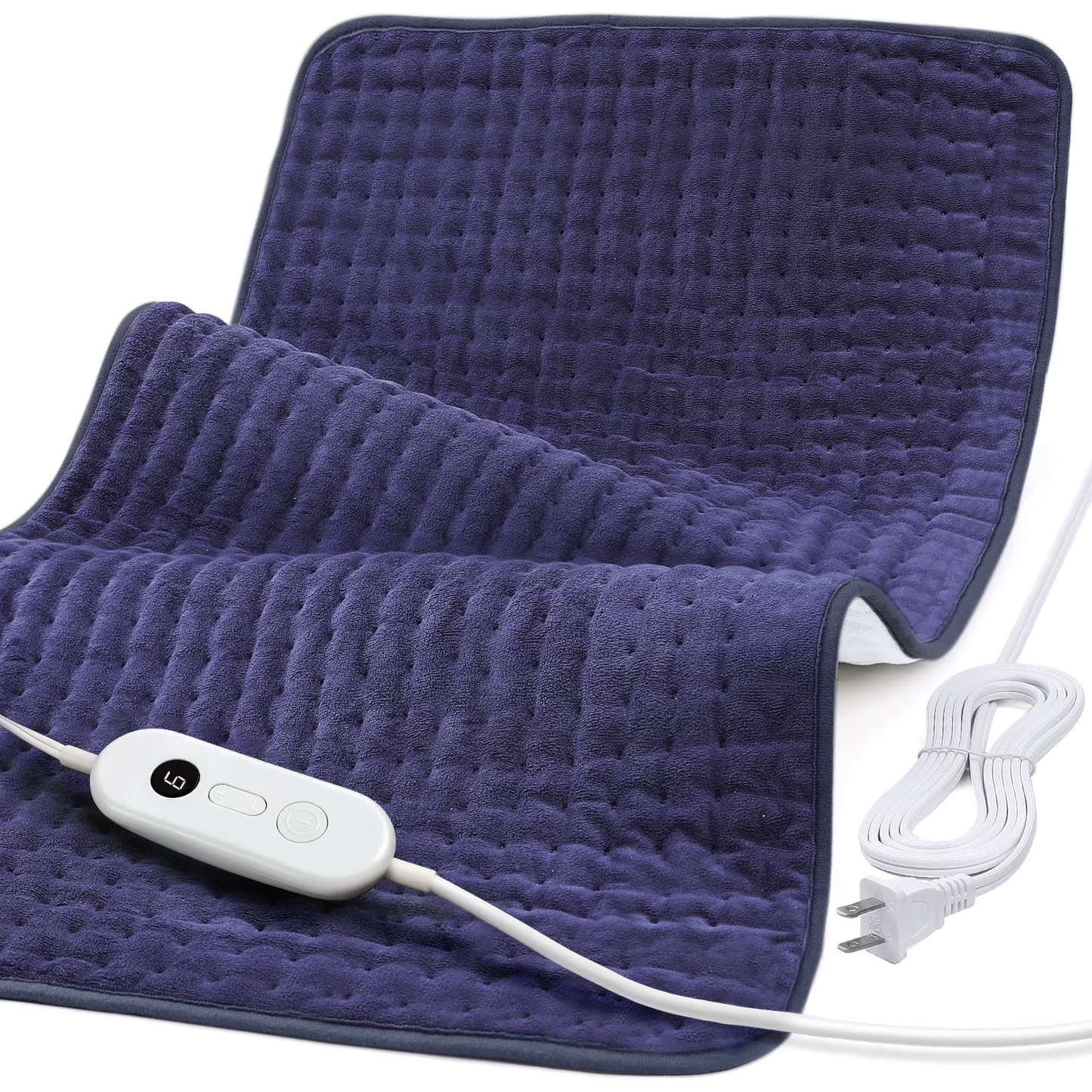 SII-BD001 Extra Large Electric Heating Pad for Back, Neck, and Shoulders - 6 Fast Heat Settings, Auto Off, Machine Washable - 33''×17'' - Navy