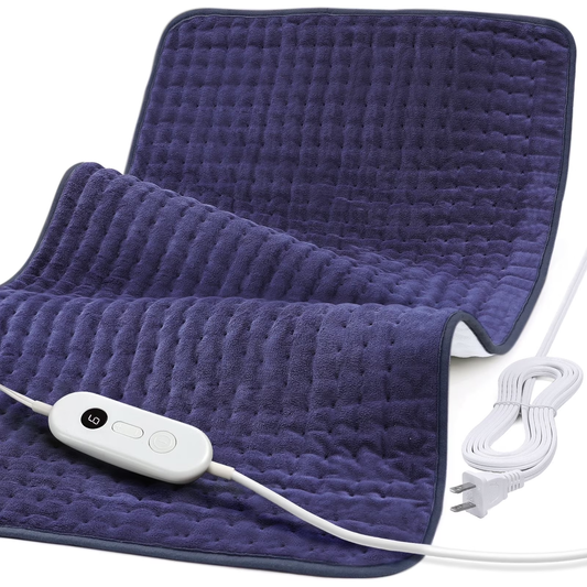 SII-BD001 Extra Large Electric Heating Pad for Back, Neck, and Shoulders - 6 Fast Heat Settings, Auto Off, Machine Washable - 33''×17'' - Navy
