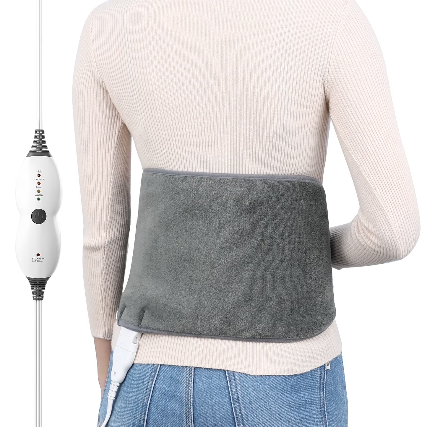Sable Heating Pad for Back Relief, 45" x 10" Electric Heating Pads for Cramps with 4 Heat Settings, 2H Auto Shut-Off, Large Heating Pad Wrap for Cramps, Waist, Lumbar, Abdomen, Washable, Gray