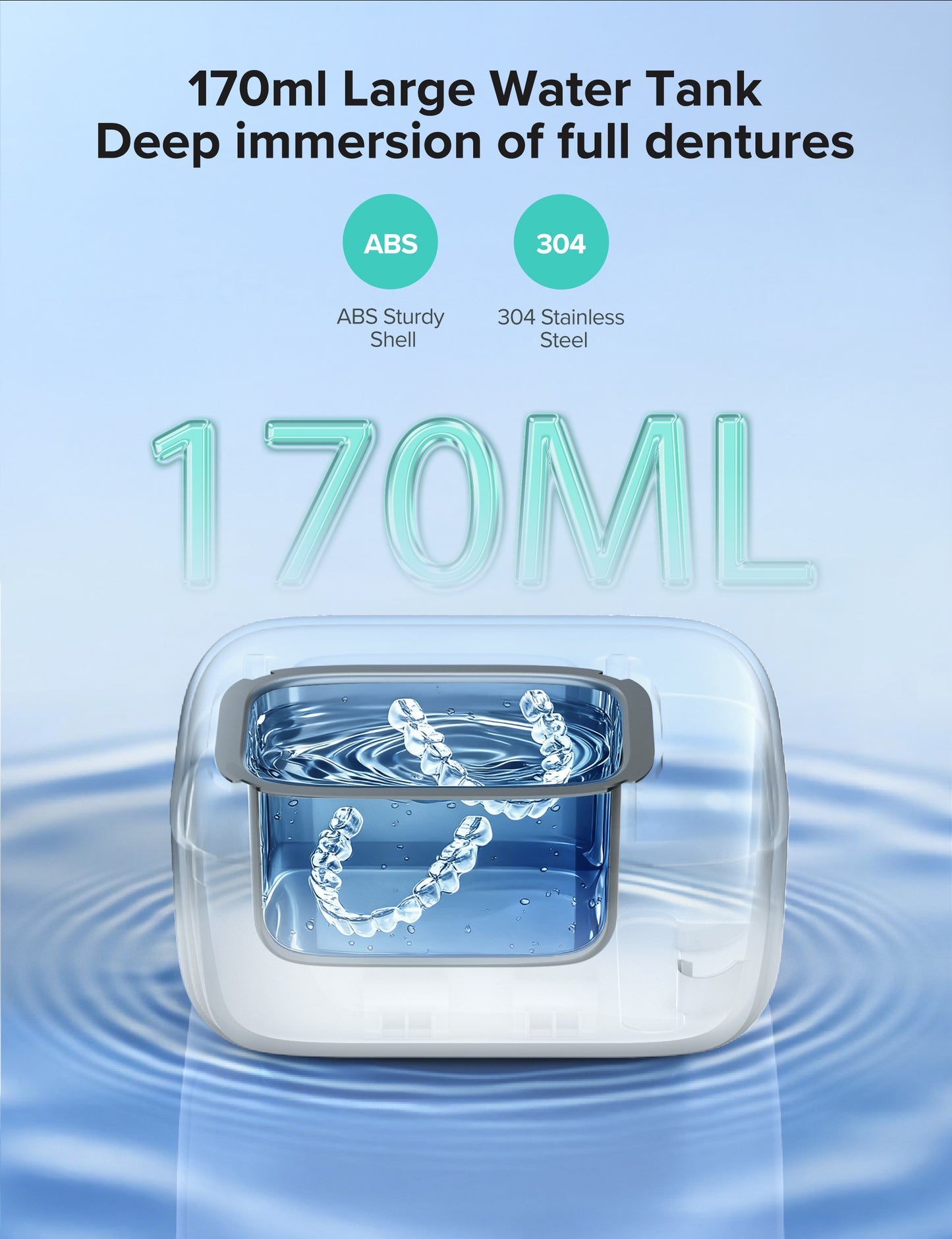 Ultrasonic Retainer Cleaner, Rechargeable Retainer Cleaner Machine, 50kHz Ultrasonic Cleaner for Night Guards, Mouth Guards, Dentures, Braces, Aligner, 170ML, 2 Modes
