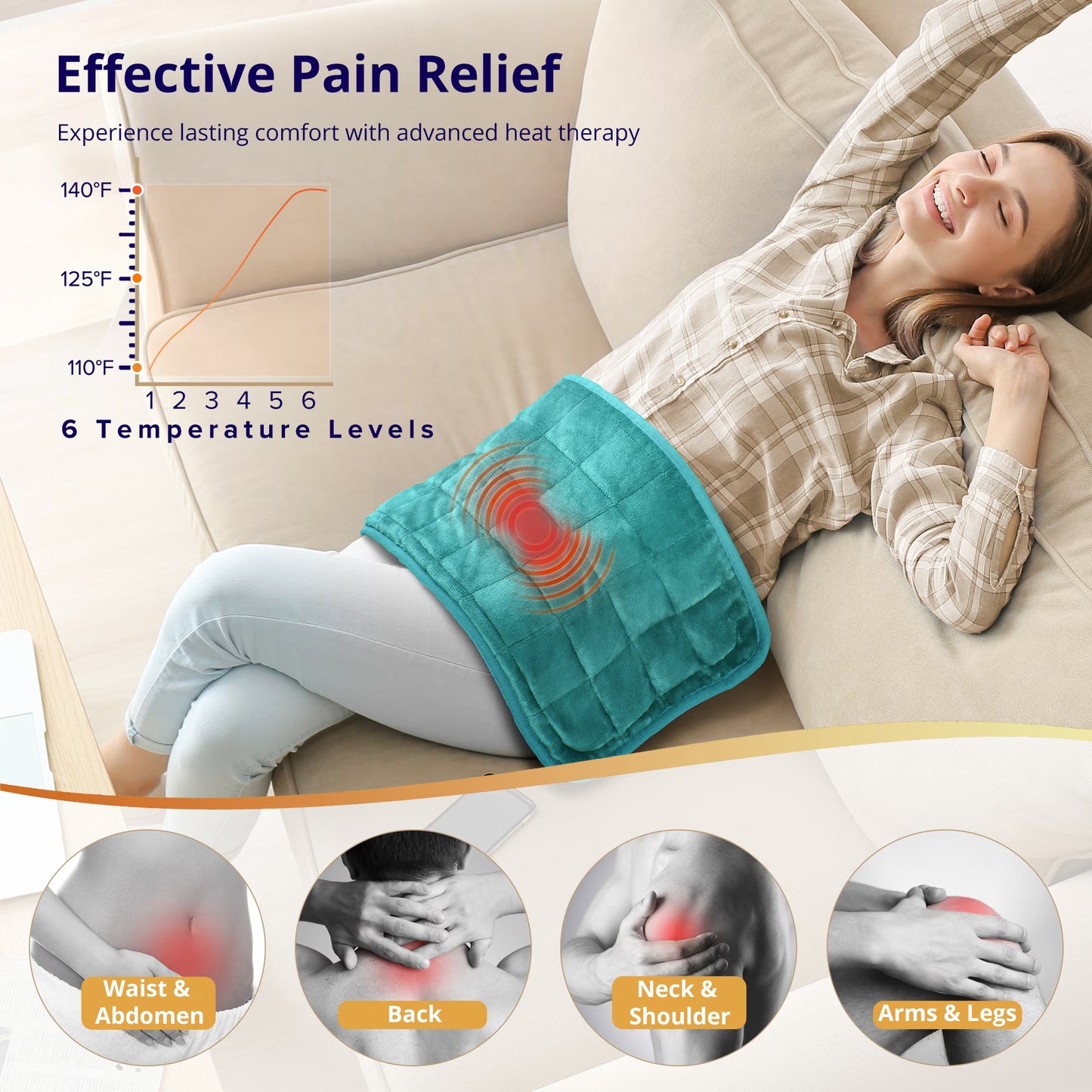 Sable Heating Pad, Weighted Heating Pad with Massaging Vibrations, Massage Heating Pad for Back Cramps Shoulder Pain Relief, 6 Heat Settings & 4 Massage Modes, Gifts for Christmas, 24” x 12”