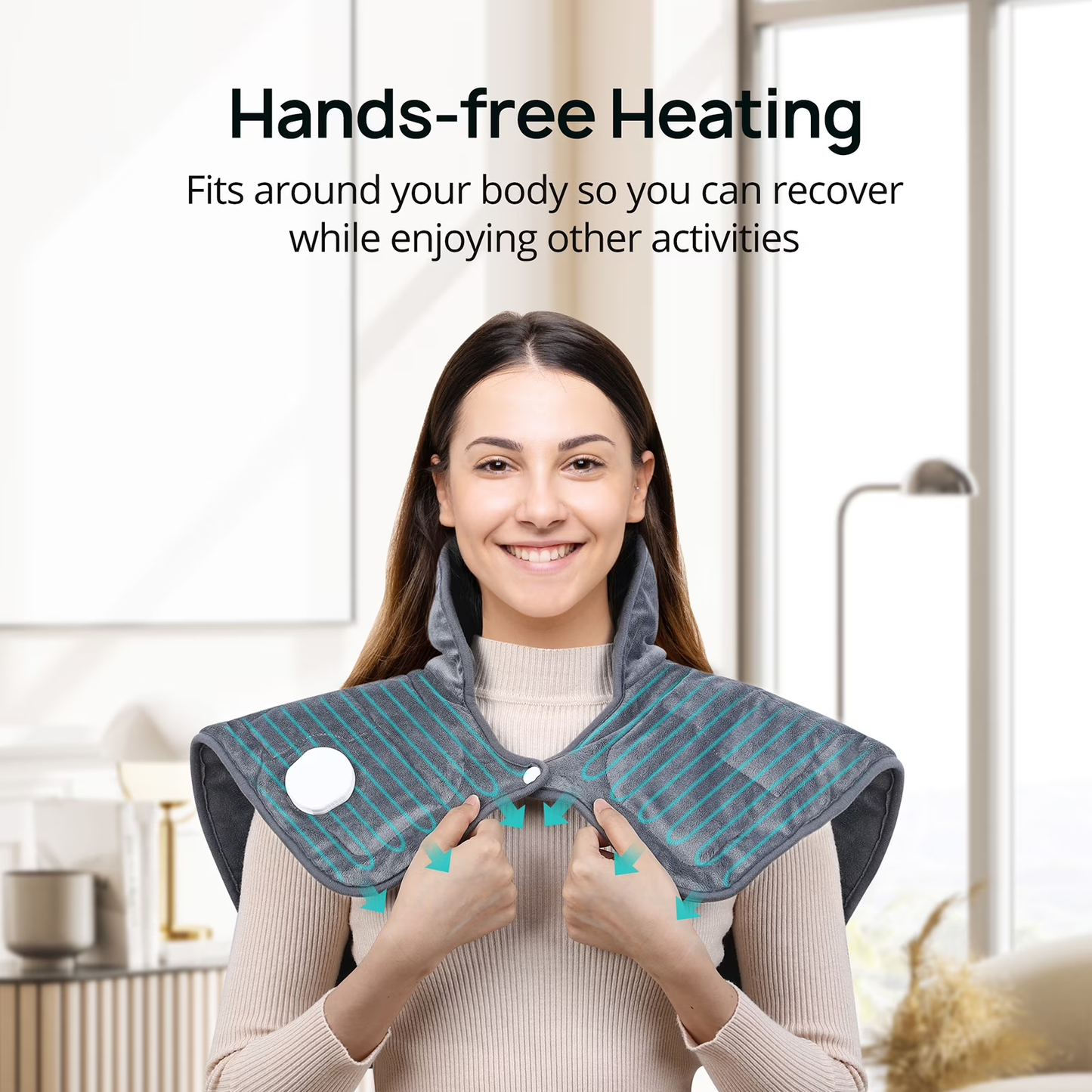 Weighted Heating Pad for Neck and Shoulders, 22" x 19" Electric Heating Pad with 4 Heat Levels, BPA-Free Glass Beads, 2H Auto Shut-Off, Machine Washable Heating Pad for Knee & Back Pain Relief