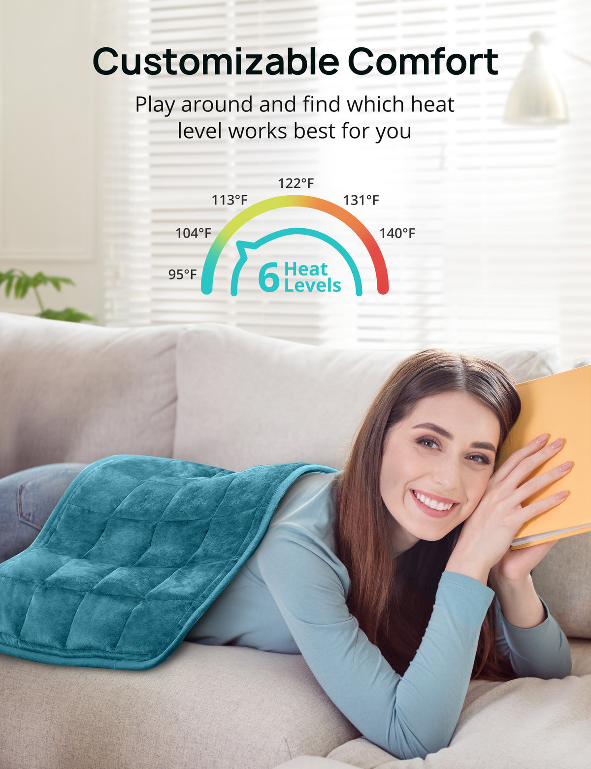 Weighted Heating Pad for Back & Period Cramps, 33"×17" Heat Pad, Extra Large Electric Heating Pad with 6 Heat Settings, 2H Auto Shut Off, Washable