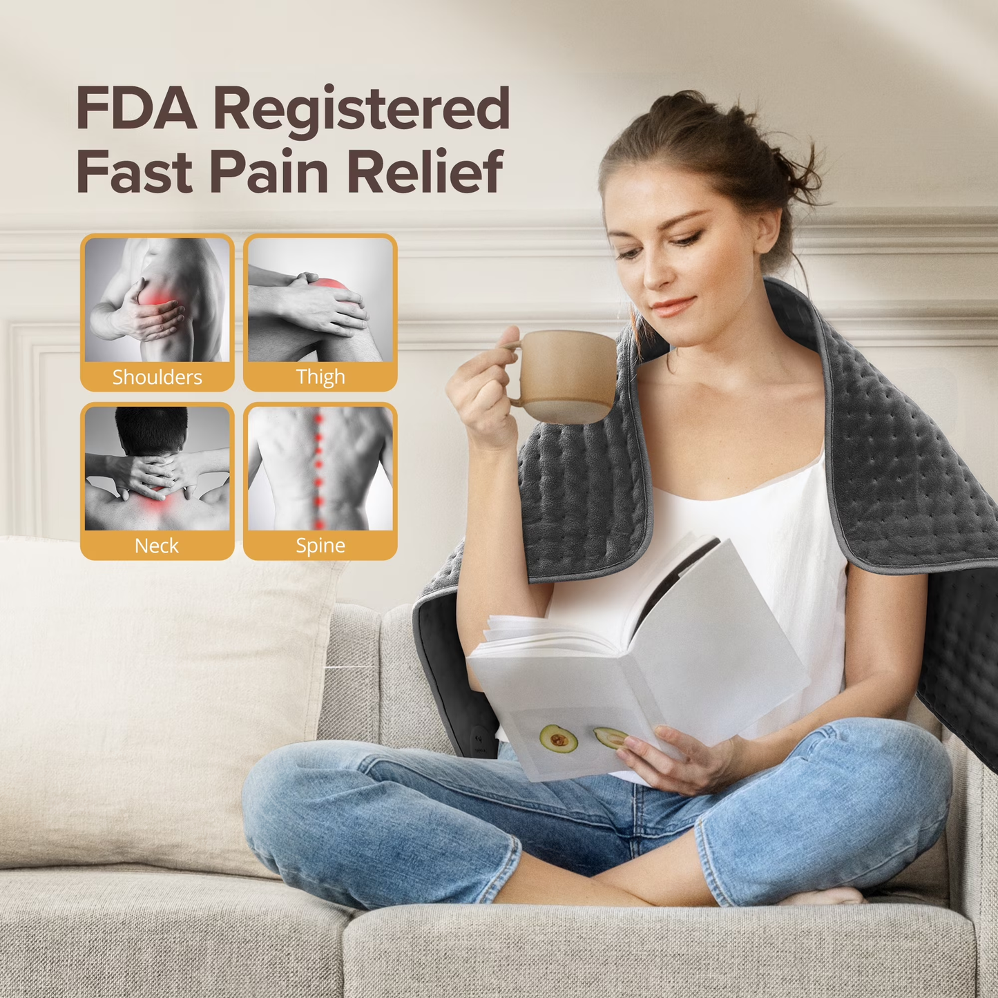 Sable Heating Pad for Back Fatigue Relief, 33" X 17" XXX-Large Heating Pads for Cramps,Electric Heating Pad XL with 6 Fast Heating Settings,Moist Dry Heat Options,Auto-Off,Machine Washable
