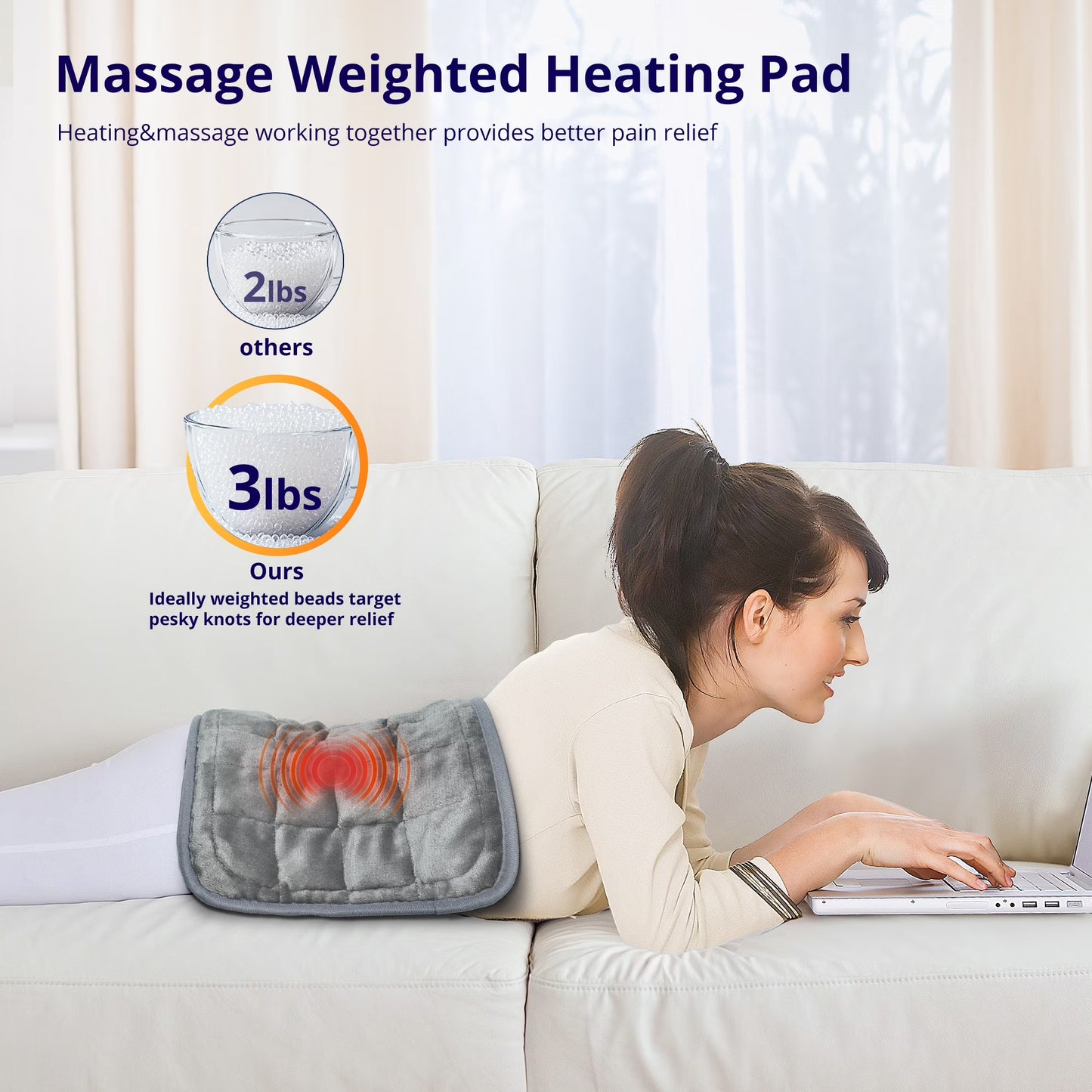 Sable Heating Pad, Weighted Heating Pad with Massaging Vibrations, Massage Heating Pad for Back Cramps Shoulder Pain Relief, 6 Heat Settings & 4 Massage Modes, Gifts for Christmas, 24" x 12"