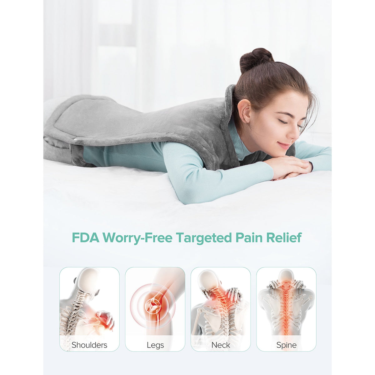 Sable Heating Pads for Neck and Shoulders, 32" x 25" XXXL Electric Heated Pad for Back Pain Relief Fast Heat Pad with 2 Hour Auto Off, 6 Temperature Levels, Weighted-Edge, Machine Washable