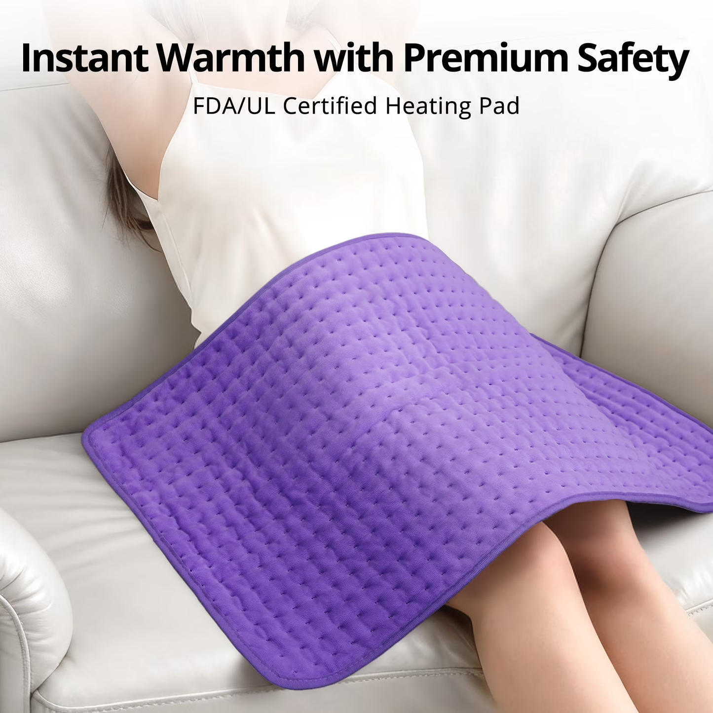 TaoTronics Extra Large Electric Heating Pad for Back, Neck, and Shoulders - 6 Fast Heat Settings, Auto Off, Machine Washable - 33''×17'' - Purple