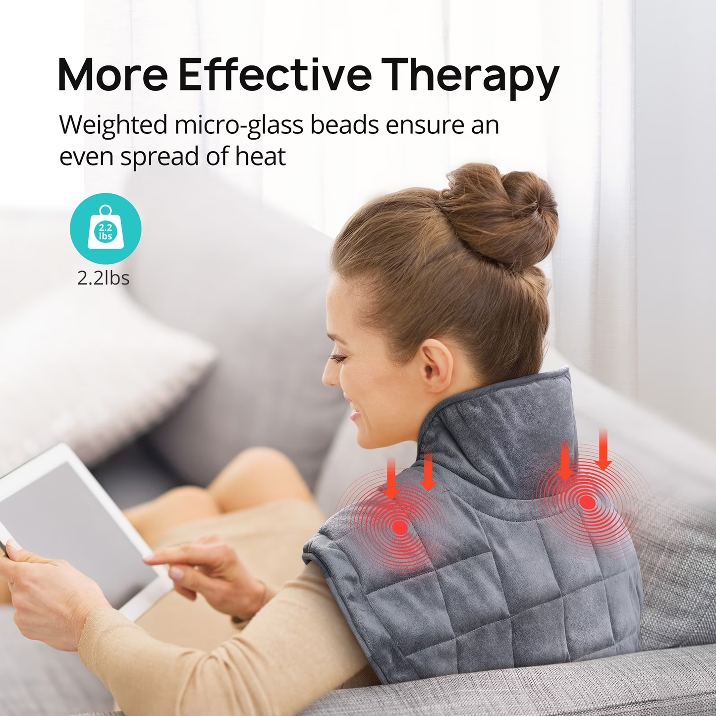 Weighted Heating Pad for Neck and Shoulders, 22" x 19" Electric Heating Pad with 4 Heat Levels, BPA-Free Glass Beads, 2H Auto Shut-Off, Machine Washable Heating Pad for Knee & Back Pain Relief