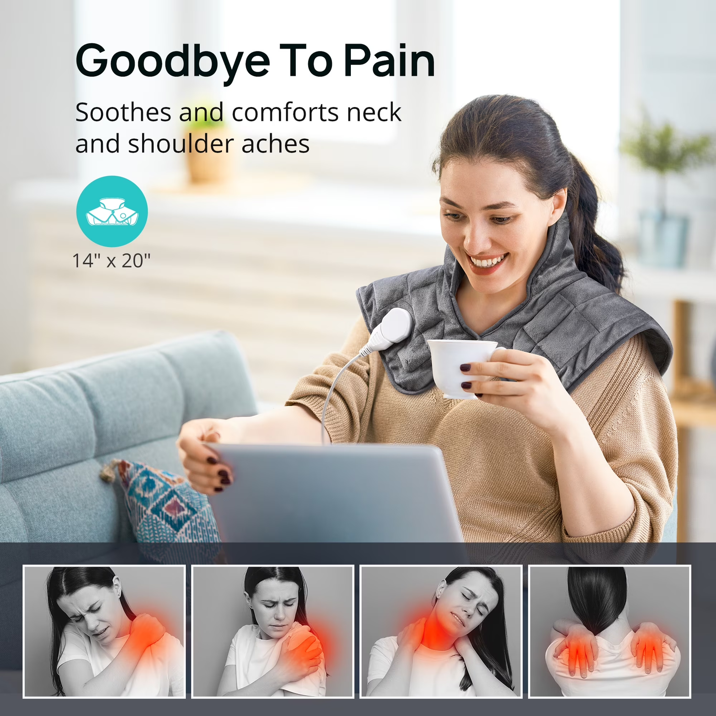 Sable Heating Pad, Weighted Heating Pad for Neck and Shoulders Pain Relief, Electric Heating Pad for Cramps with 4 Heat Settings, 2 Hours Auto-Off, Machine Washable, Gray