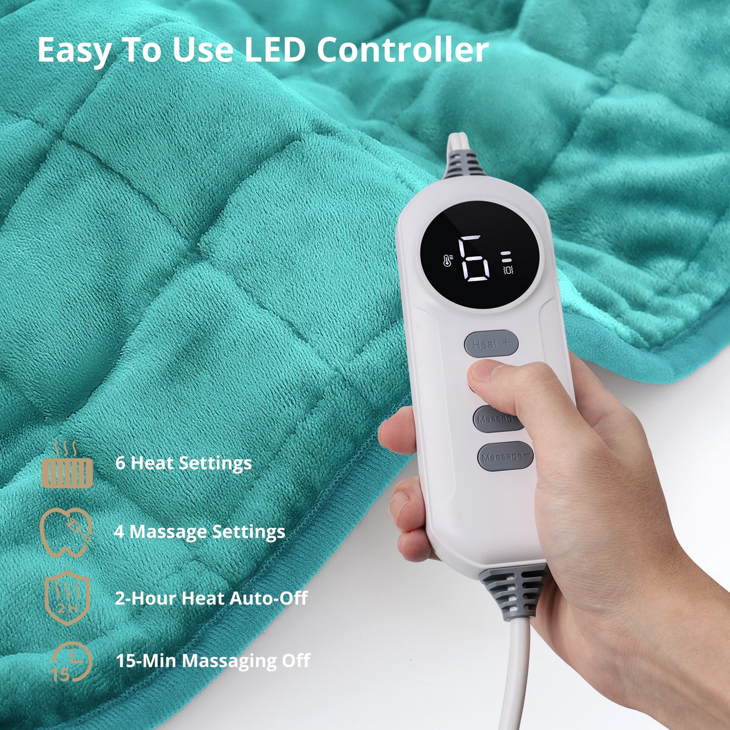 Sable Heating Pad, Weighted Heating Pad with Massaging Vibrations, Massage Heating Pad for Back Cramps Shoulder Pain Relief, 6 Heat Settings & 4 Massage Modes, Gifts for Christmas, 24” x 12”
