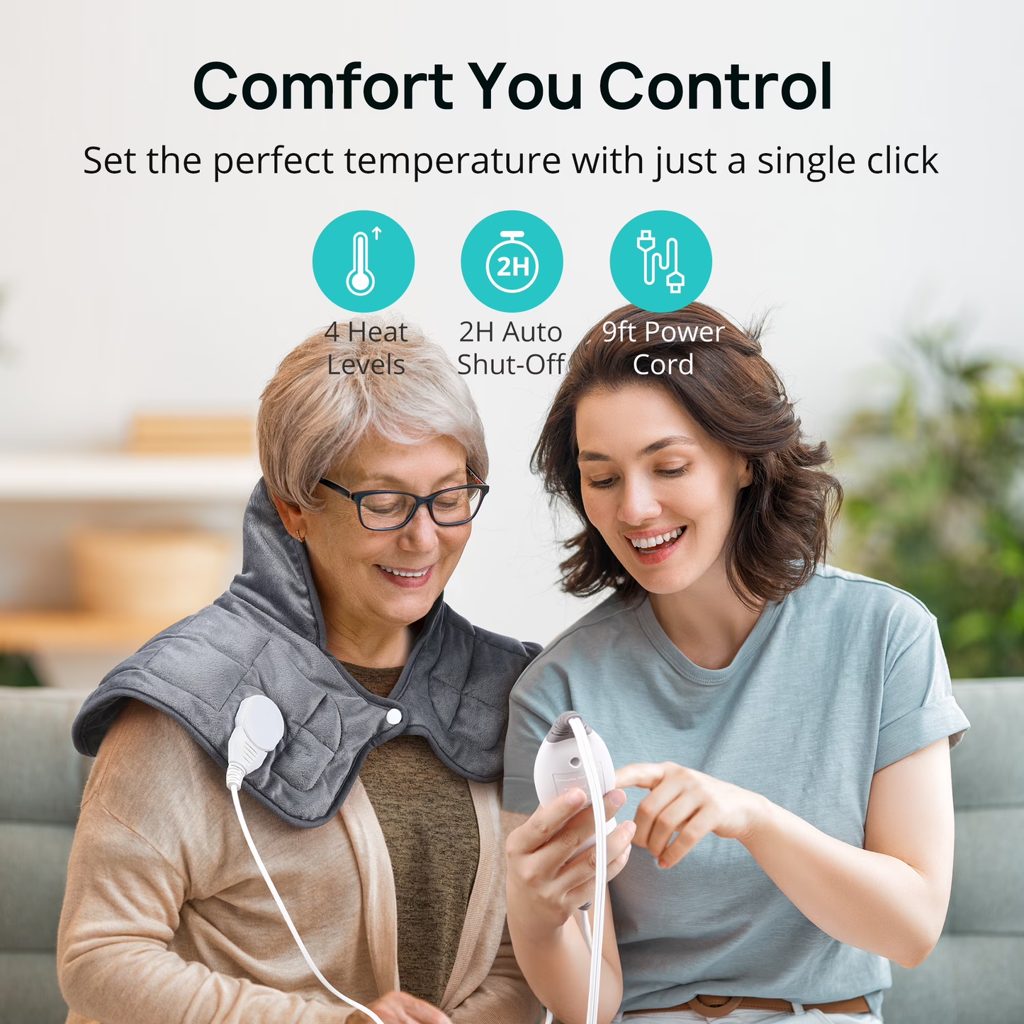 Sable Heating Pad, Weighted Heating Pad for Neck and Shoulders Pain Relief, Electric Heating Pad for Cramps with 4 Heat Settings, 2 Hours Auto-Off, Machine Washable, Gray