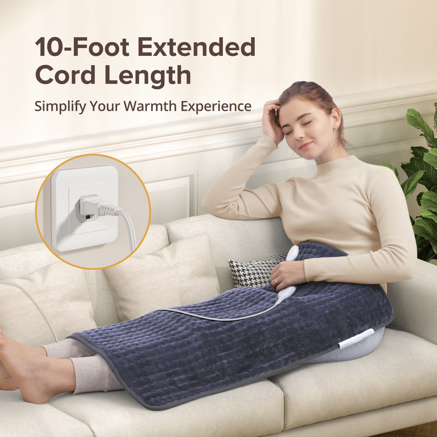 SII-BD001 Extra Large Electric Heating Pad for Back, Neck, and Shoulders - 6 Fast Heat Settings, Auto Off, Machine Washable - 33''×17'' - Navy