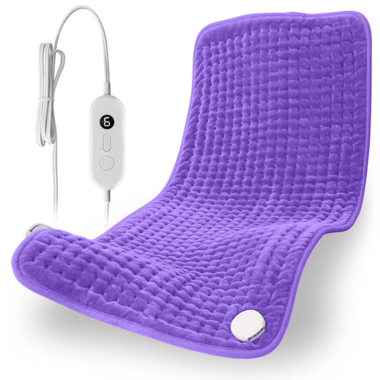 Large Electric Heating Pad 17" x 33" for Back, Neck and Shoulder Relief, Soft Flannel Heated Pad with Moist & Dry Heat, 6 Heat Settings, 120-Min Auto Shut-Off, Machine Washable,  Purple