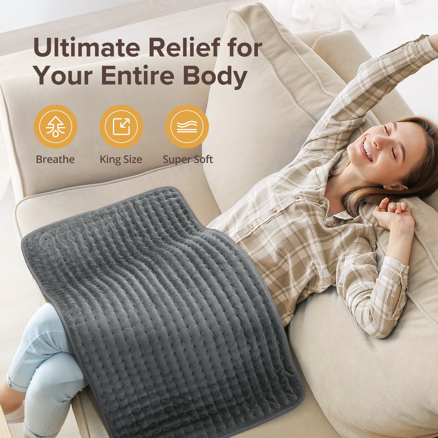 Sable Heating Pad for Back Fatigue Relief, 33" X 17" XXX-Large Heating Pads for Cramps,Electric Heating Pad XL with 6 Fast Heating Settings,Moist Dry Heat Options,Auto-Off,Machine Washable