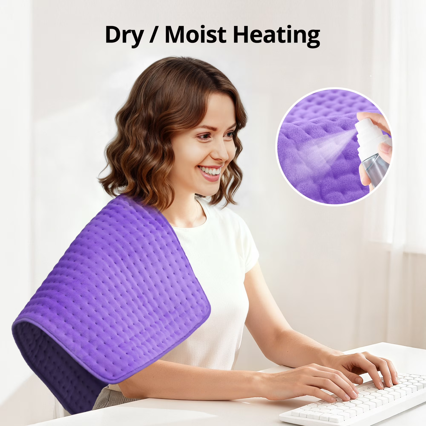 TaoTronics Extra Large Electric Heating Pad for Back, Neck, and Shoulders - 6 Fast Heat Settings, Auto Off, Machine Washable - 33''×17'' - Purple