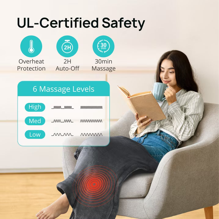 Heating Pad for Back Pain Relief, 24" x 29.5" Large Size Electric Heating Pad for Neck, Back, Shoulders with 3 Heat Levels, 6 Massage Settings, 2H Auto Shut-Off, Gray