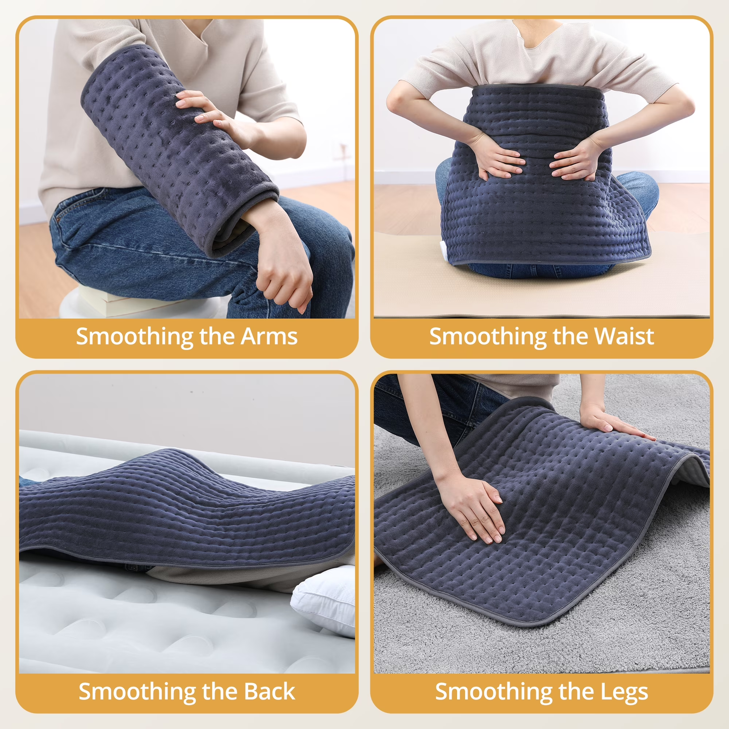 SII-BD001 Extra Large Electric Heating Pad for Back, Neck, and Shoulders - 6 Fast Heat Settings, Auto Off, Machine Washable - 33''×17'' - Navy