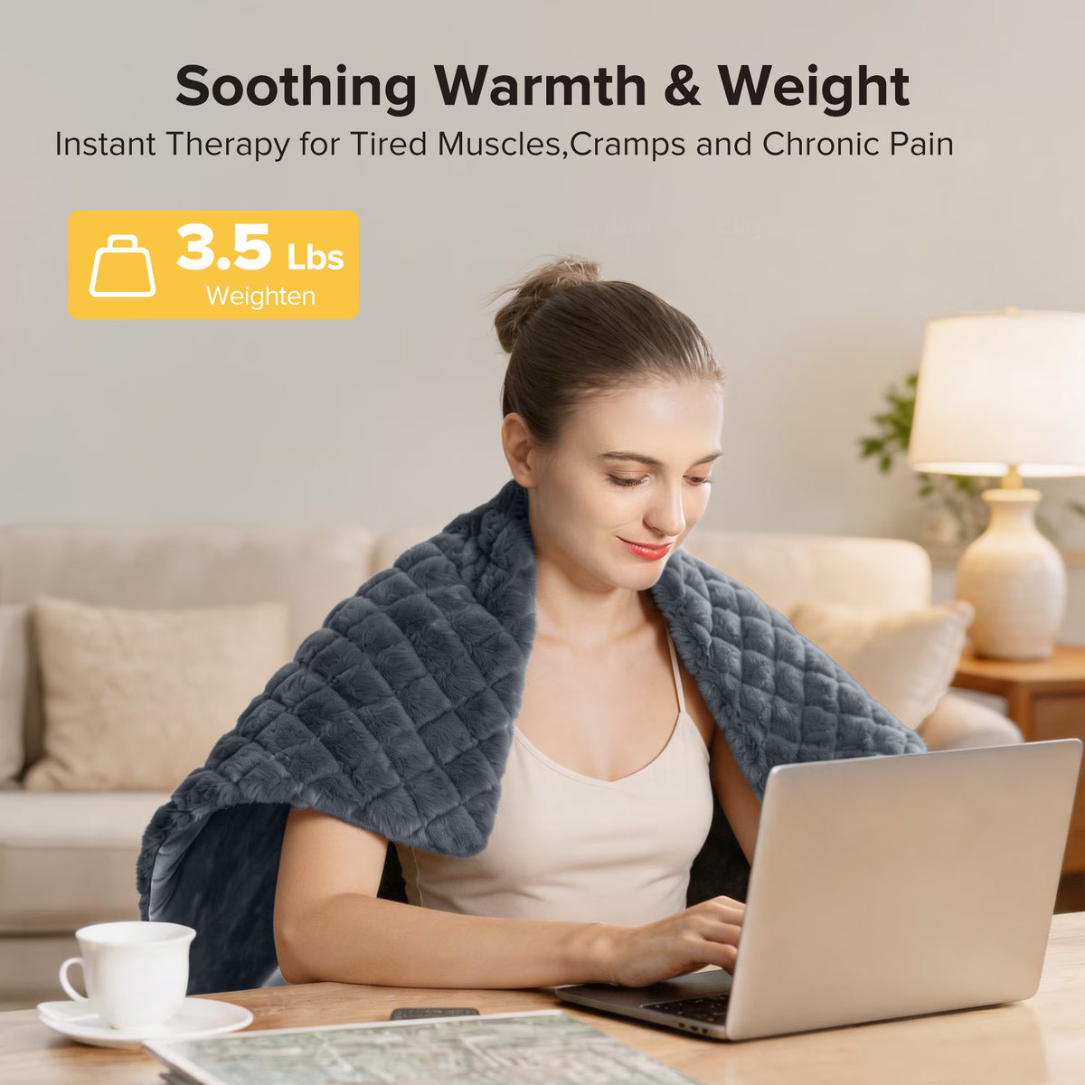 Sable Weighted Heating Pad 17''x 33" XXXL Electric Heating Pad for Back Fatigue Relief, 5LBS with 6 Heat Settings 2H Auto-Off Heat Pad for Shoulder Arms Legs Cramps Washable