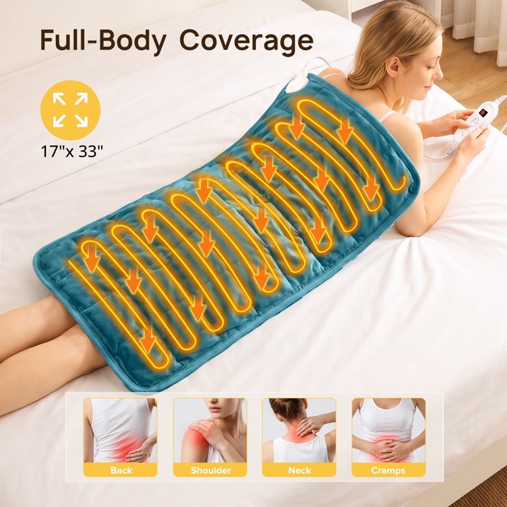 TaoTronics Heating Pad, Extra-Large Electric Weighted Heating Pad - 33''x 17" Weighted Heat Pad for Back Fatigue Relief 5LBS with 6 Heat Settings, 2H Auto Shut-Off, FSA Eligible
