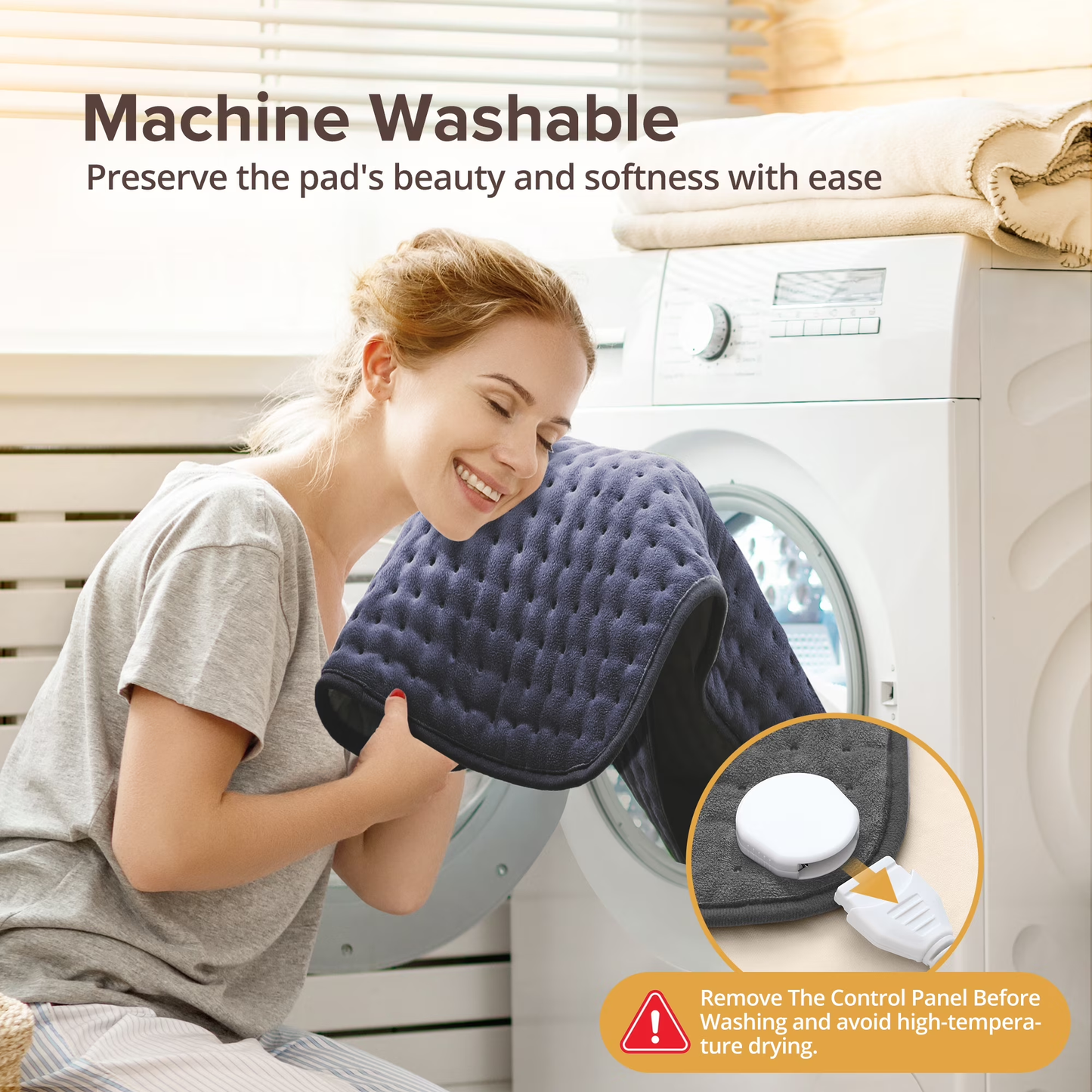 SII-BD001 Extra Large Electric Heating Pad for Back, Neck, and Shoulders - 6 Fast Heat Settings, Auto Off, Machine Washable - 33''×17'' - Navy