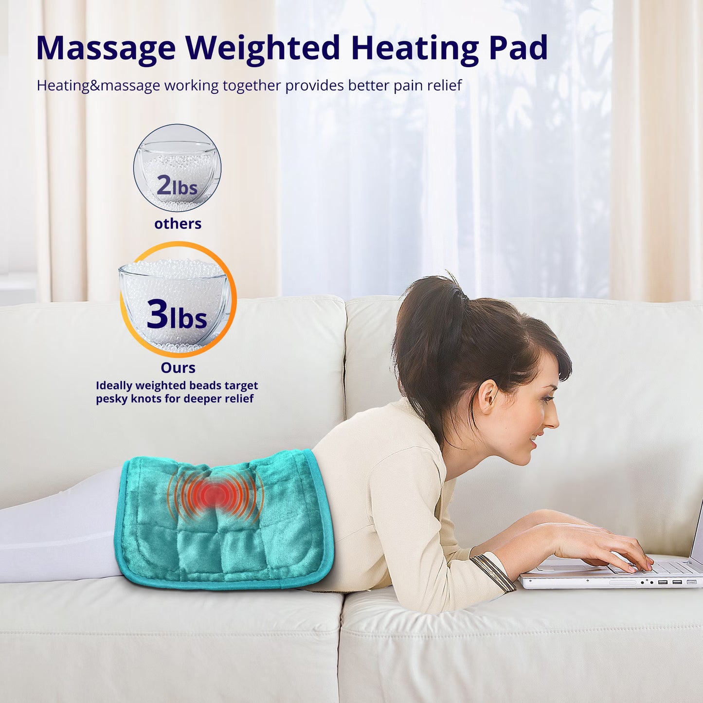 Sable Heating Pad, Weighted Heating Pad with Massaging Vibrations, Massage Heating Pad for Back Cramps Shoulder Pain Relief, 6 Heat Settings & 4 Massage Modes, Gifts for Christmas, 24” x 12”