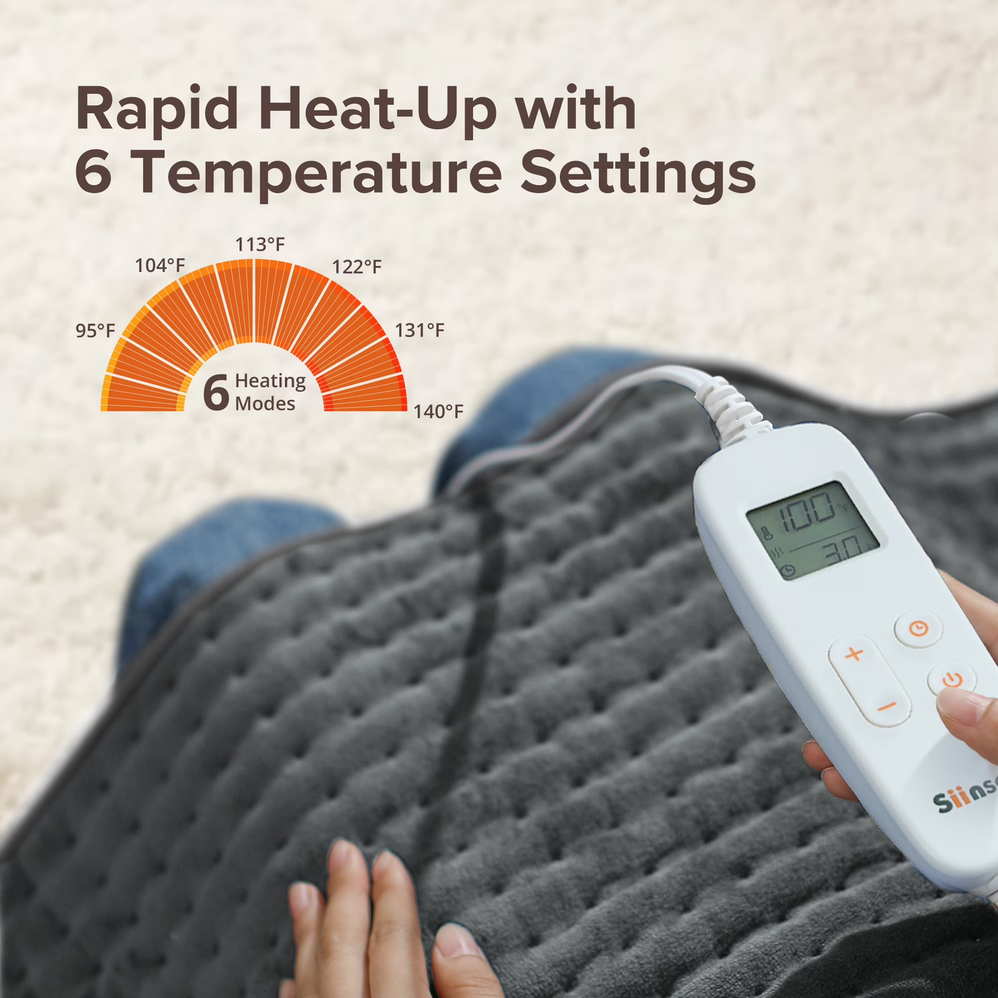 Sable Heating Pad for Back Fatigue Relief, 33" X 17" XXX-Large Heating Pads for Cramps,Electric Heating Pad XL with 6 Fast Heating Settings,Moist Dry Heat Options,Auto-Off,Machine Washable