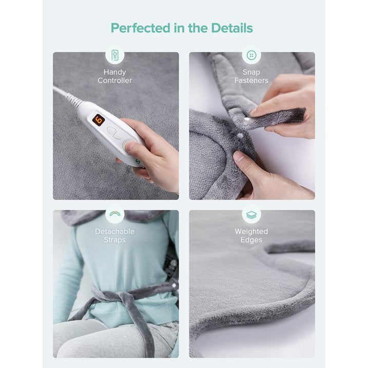 Sable Heating Pads for Neck and Shoulders, 32" x 25" XXXL Electric Heated Pad for Back Pain Relief Fast Heat Pad with 2 Hour Auto Off, 6 Temperature Levels, Weighted-Edge, Machine Washable