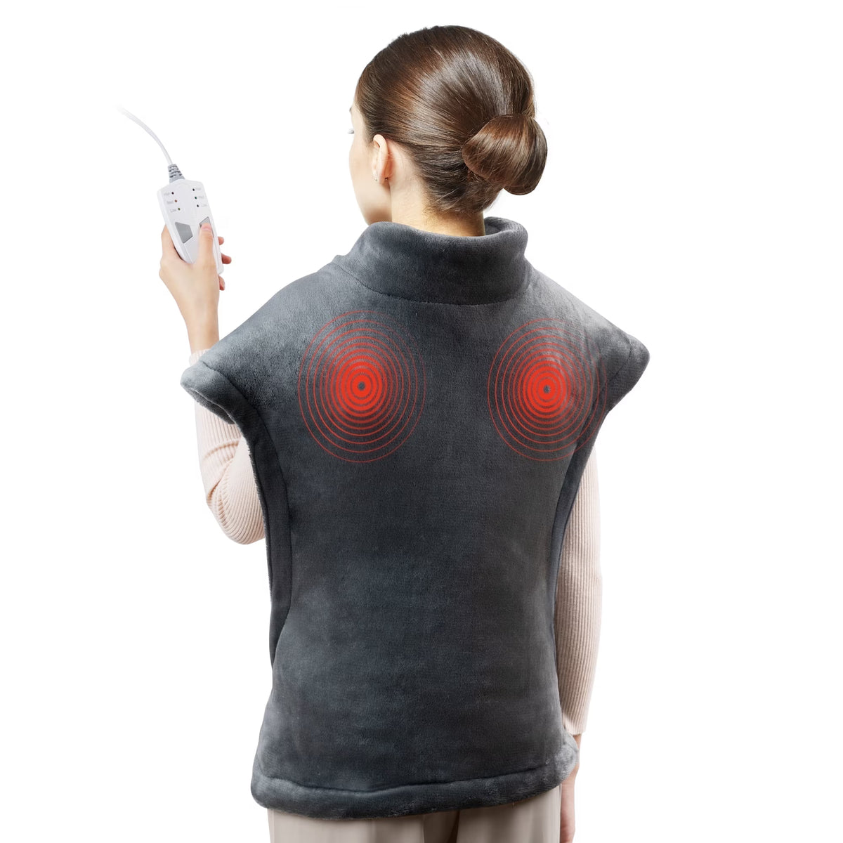 Heating Pad for Back Pain Relief, 24" x 29.5" Large Size Electric Heating Pad for Neck, Back, Shoulders with 3 Heat Levels, 6 Massage Settings, 2H Auto Shut-Off, Gray