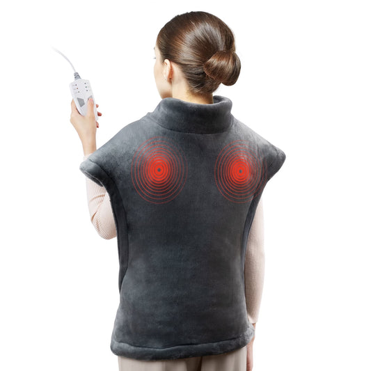 Heating Pad for Back Pain Relief, 24" x 29.5" Large Size Electric Heating Pad for Neck, Back, Shoulders with 3 Heat Levels, 6 Massage Settings, 2H Auto Shut-Off, Gray