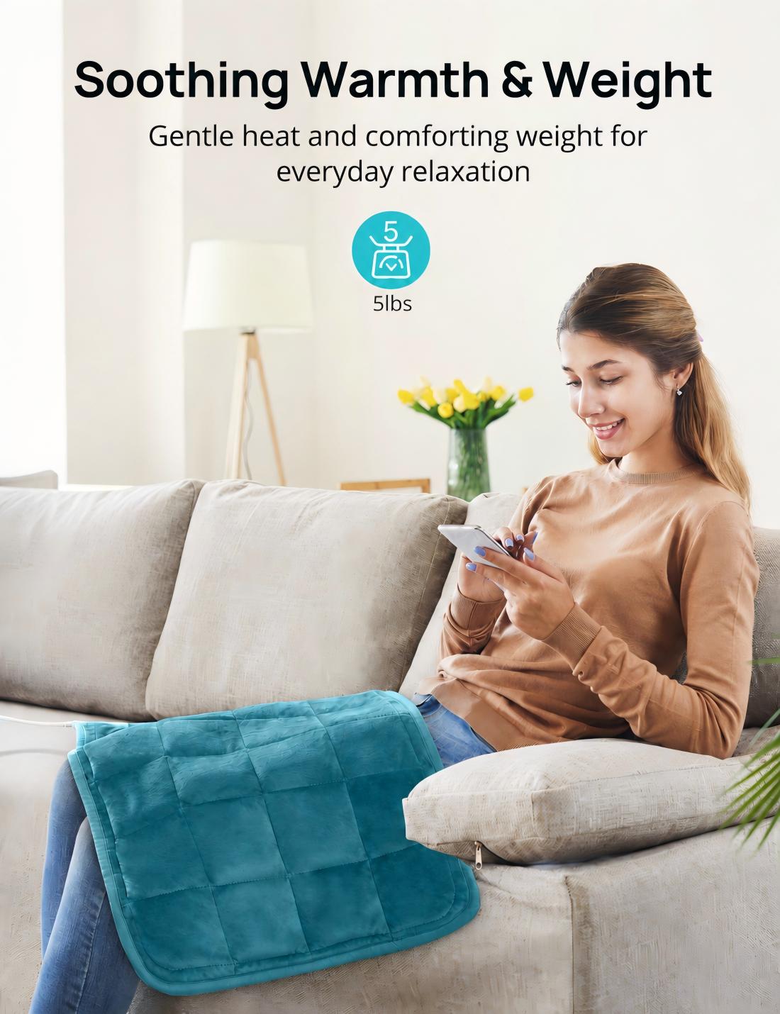 Weighted Heating Pad for Back & Period Cramps, 33"×17" Heat Pad, Extra Large Electric Heating Pad with 6 Heat Settings, 2H Auto Shut Off, Washable