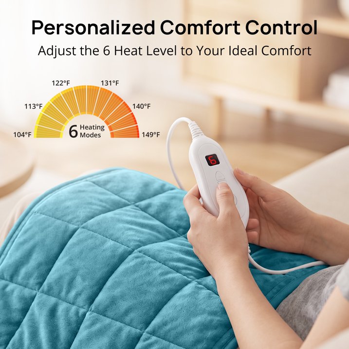 TaoTronics Heating Pad, Extra-Large Electric Weighted Heating Pad - 33''x 17" Weighted Heat Pad for Back Fatigue Relief 5LBS with 6 Heat Settings, 2H Auto Shut-Off, FSA Eligible