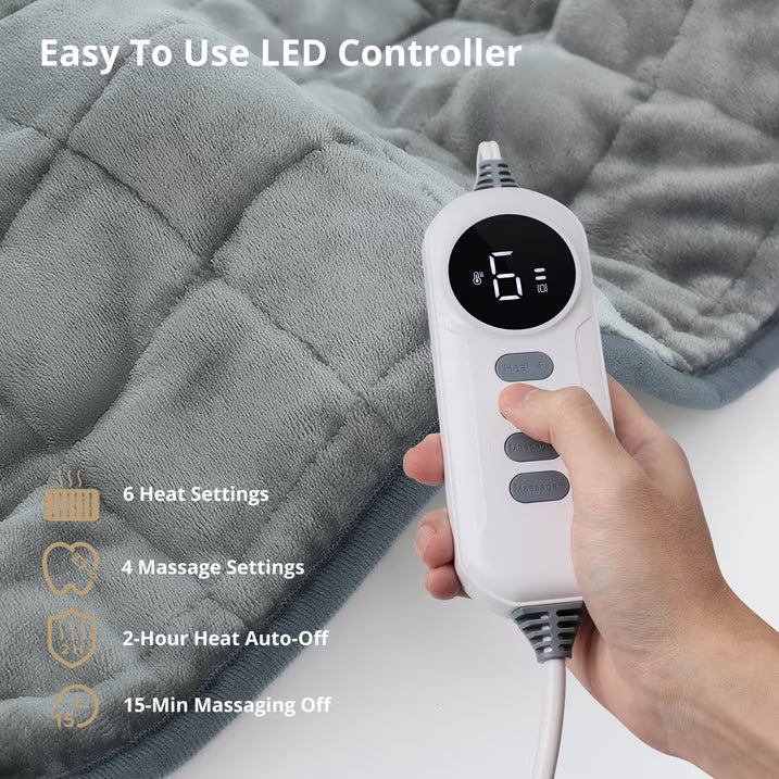 Sable Heating Pad, Weighted Heating Pad with Massaging Vibrations, Massage Heating Pad for Back Cramps Shoulder Pain Relief, 6 Heat Settings & 4 Massage Modes, Gifts for Christmas, 24" x 12"