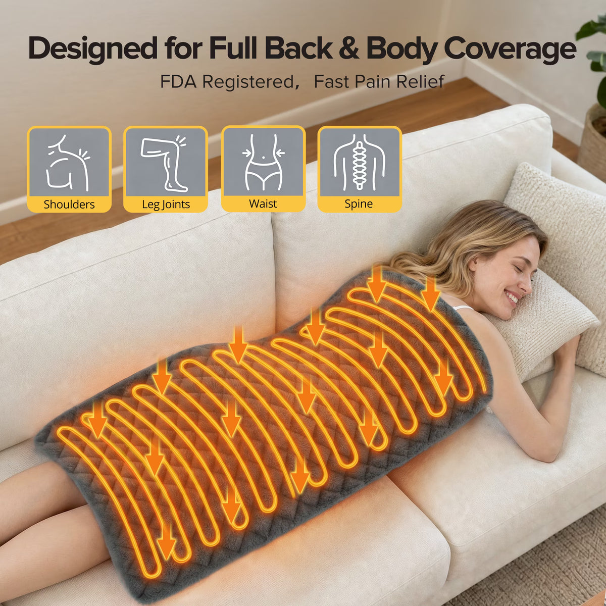 Sable Weighted Heating Pad 17''x 33" XXXL Electric Heating Pad for Back Fatigue Relief, 5LBS with 6 Heat Settings 2H Auto-Off Heat Pad for Shoulder Arms Legs Cramps Washable