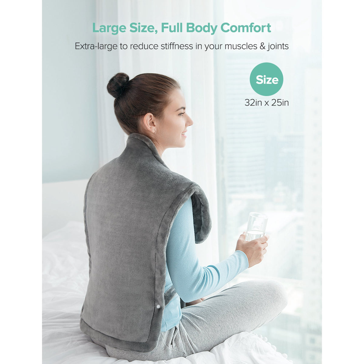 Sable Heating Pads for Neck and Shoulders, 32" x 25" XXXL Electric Heated Pad for Back Pain Relief Fast Heat Pad with 2 Hour Auto Off, 6 Temperature Levels, Weighted-Edge, Machine Washable