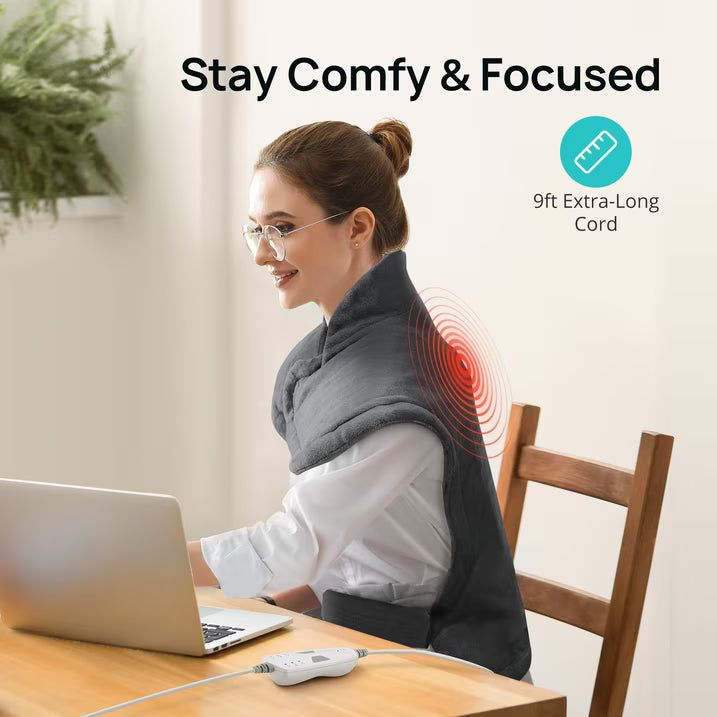 Heating Pad for Back Pain Relief, 24" x 29.5" Large Size Electric Heating Pad for Neck, Back, Shoulders with 3 Heat Levels, 6 Massage Settings, 2H Auto Shut-Off, Gray