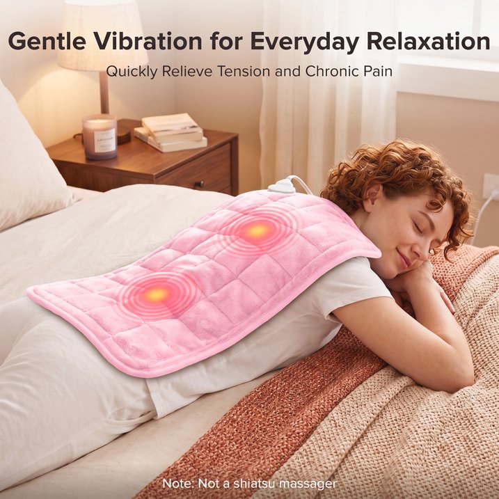 TaoTronics Heating Pad, Weighted Heating Pad with Massaging Vibrations, Massage Heating Pad for Back Cramps Shoulder Pain Relief, 6 Heat Settings & 4 Massage Modes, Gifts for Christmas, 24" x 12"