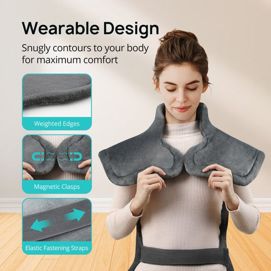 Heating Pad for Back Pain Relief, 24" x 29.5" Large Size Electric Heating Pad for Neck, Back, Shoulders with 3 Heat Levels, 6 Massage Settings, 2H Auto Shut-Off, Gray